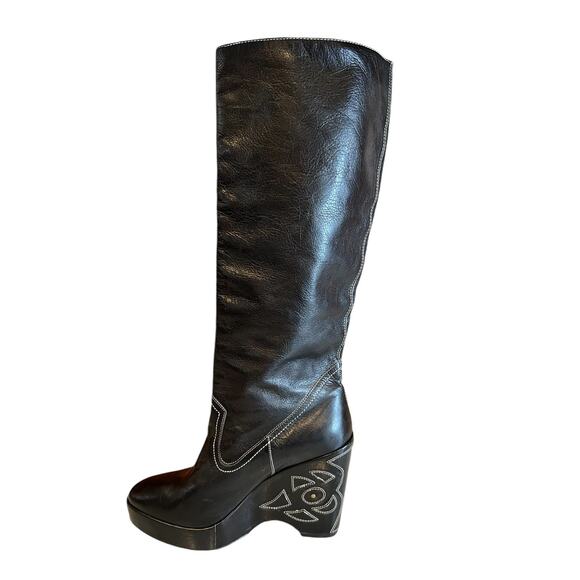 Vintage Y2K Kenneth Cole Embroidered Leather Platform Boots 8 - Picture 1 of 12